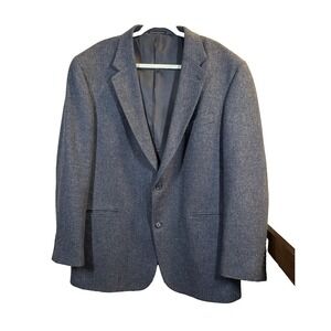 LANDS END VTG Blazer Sport Coat mens Two Button Jacket 48L TWEED WOOL Blue Gray